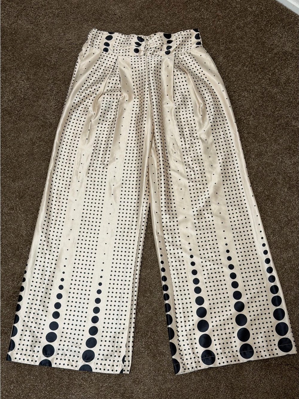 Wide Leg Cream Pants with Black Dot Gradient